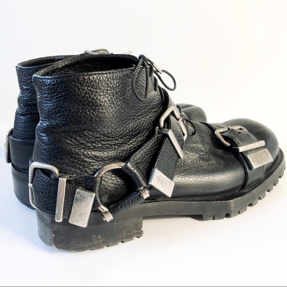 Achilles Ion Gabriel Black Leather Ankle Boots with Silver Buckles - Picture 4 of 9